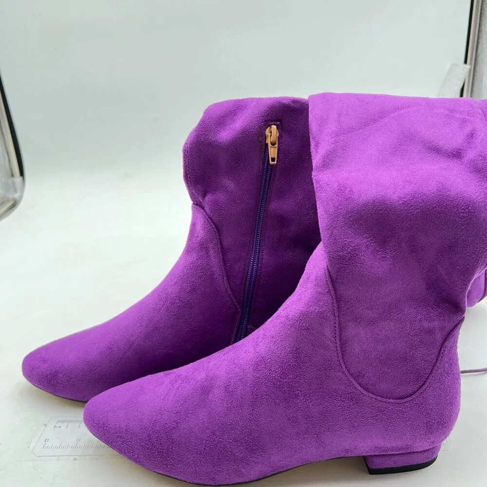 Dark Purple Women Sexy Closed Toe Lace Up Thigh High Low Heel Over The Knee Boot